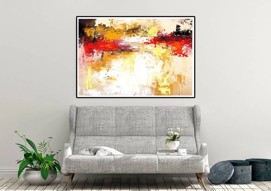 Dining Handmade Hand-painted Modern Red Abstract Canvas Artwork IG1QB